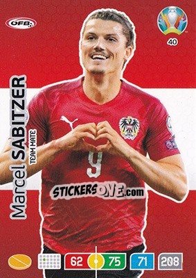 Sticker Marcel Sabitzer - UEFA Euro 2020 Preview. Adrenalyn XL n. 40 - Panini