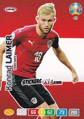 Sticker Konrad Laimer - UEFA Euro 2020 Preview. Adrenalyn XL n. 43 - Panini