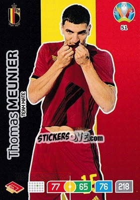 Sticker Thomas Meunier - UEFA Euro 2020 Preview. Adrenalyn XL n. 51 - Panini