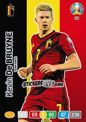 Sticker Kevin de Bruyne - UEFA Euro 2020 Preview. Adrenalyn XL n. 54 - Panini