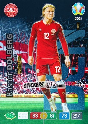 Sticker Kasper Dolberg - UEFA Euro 2020 Preview. Adrenalyn XL n. 106 - Panini