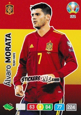 Sticker Alvaro Morata - UEFA Euro 2020 Preview. Adrenalyn XL n. 152 - Panini