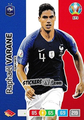 Sticker Raphaël Varane - UEFA Euro 2020 Preview. Adrenalyn XL n. 173 - Panini