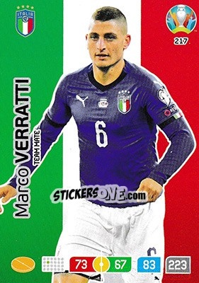 Sticker Marco Verratti - UEFA Euro 2020 Preview. Adrenalyn XL n. 217 - Panini