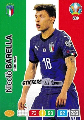 Sticker Nicolò Barella - UEFA Euro 2020 Preview. Adrenalyn XL n. 218 - Panini