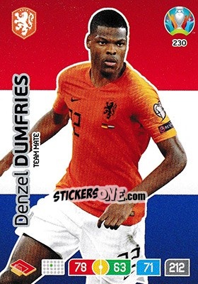 Sticker Denzel Dumfries - UEFA Euro 2020 Preview. Adrenalyn XL - Panini