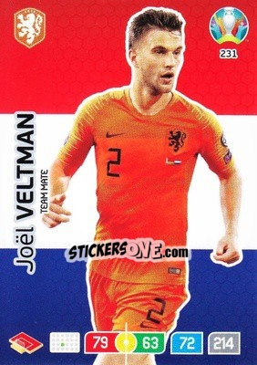 Sticker Joël Veltman - UEFA Euro 2020 Preview. Adrenalyn XL n. 231 - Panini