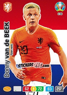 Sticker Donny van de Beek - UEFA Euro 2020 Preview. Adrenalyn XL n. 236 - Panini
