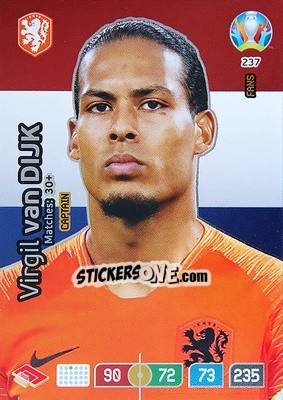 Sticker Virgil van Dijk - UEFA Euro 2020 Preview. Adrenalyn XL n. 237 - Panini