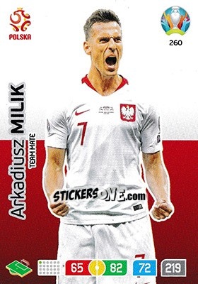 Sticker Arkadiusz Milik - UEFA Euro 2020 Preview. Adrenalyn XL n. 260 - Panini