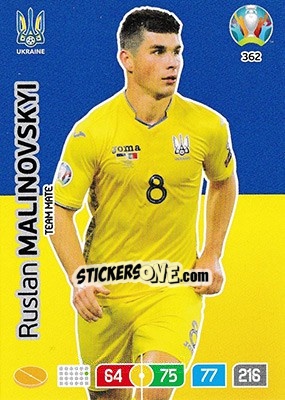 Sticker Ruslan Malinovskyi - UEFA Euro 2020 Preview. Adrenalyn XL n. 362 - Panini