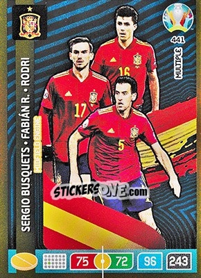 Sticker Sergio Busquets / Fabián Ruiz / Rodri - UEFA Euro 2020 Preview. Adrenalyn XL n. 441 - Panini