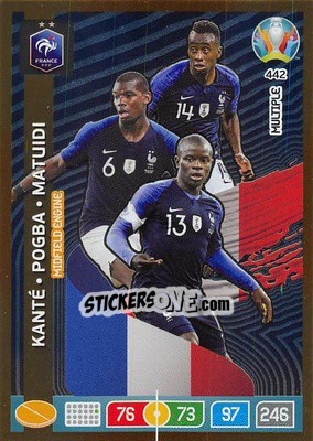 Sticker N'Golo Kanté / Paul Pogba / Blaise Matuidi - UEFA Euro 2020 Preview. Adrenalyn XL n. 442 - Panini