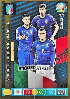 Sticker Marco Verratti / Jorginho / Nicolò Barella - UEFA Euro 2020 Preview. Adrenalyn XL n. 444 - Panini