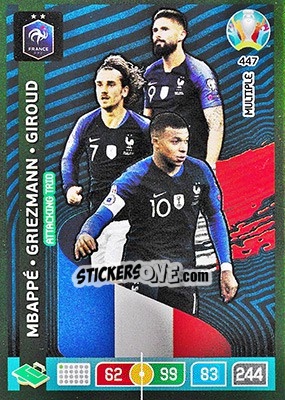 Sticker Kylian Mbappé / Antoine Griezmann / Olivier Giroud - UEFA Euro 2020 Preview. Adrenalyn XL n. 447 - Panini