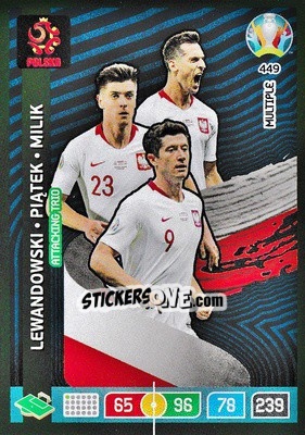 Sticker Robert Lewandowski / Krzysztof Piątek / Arkadiusz Milik - UEFA Euro 2020 Preview. Adrenalyn XL n. 449 - Panini