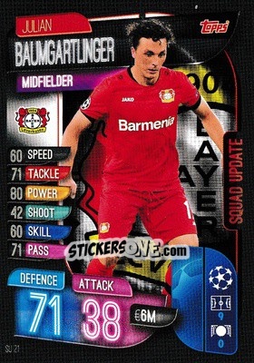 Sticker Julian Baumgartlinger - UEFA Champions League 2019-2020. Match Attax Extra. UK Edition n. SU21 - Topps