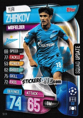 Sticker Yuri Zhirkov - UEFA Champions League 2019-2020. Match Attax Extra. UK Edition n. SU34 - Topps