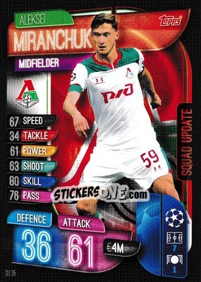 Sticker Aleksei Miranchuk - UEFA Champions League 2019-2020. Match Attax Extra. UK Edition n. SU35 - Topps
