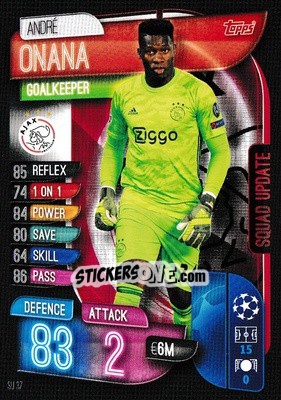 Sticker André Onana - UEFA Champions League 2019-2020. Match Attax Extra. UK Edition - Topps