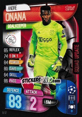 Sticker André Onana - UEFA Champions League 2019-2020. Match Attax Extra. UK Edition n. SU37 - Topps