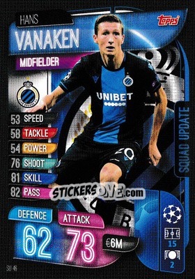 Sticker Hans Vanaken - UEFA Champions League 2019-2020. Match Attax Extra. UK Edition n. SU46 - Topps