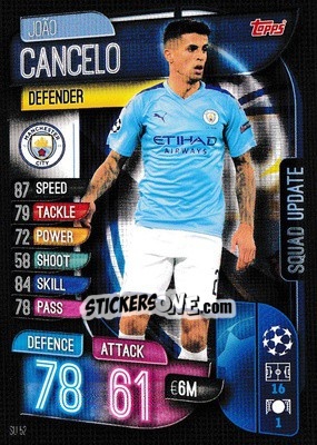 Figurina João Cancelo - UEFA Champions League 2019-2020. Match Attax Extra. UK Edition - Topps