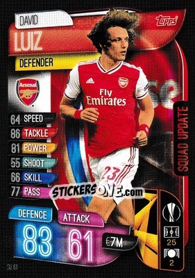 Sticker David Luiz - UEFA Champions League 2019-2020. Match Attax Extra. UK Edition n. SU61 - Topps