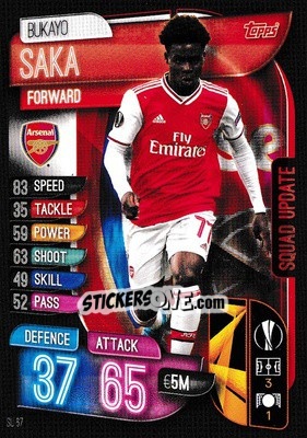Sticker Bukayo Saka - UEFA Champions League 2019-2020. Match Attax Extra. UK Edition n. SU67 - Topps