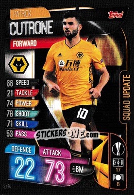 Sticker Patrick Cutrone - UEFA Champions League 2019-2020. Match Attax Extra. UK Edition n. SU70 - Topps