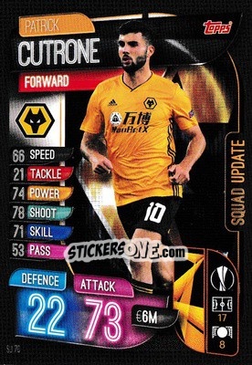 Sticker Patrick Cutrone - UEFA Champions League 2019-2020. Match Attax Extra. UK Edition - Topps