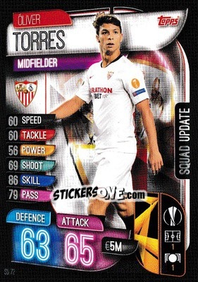 Sticker Óliver Torres - UEFA Champions League 2019-2020. Match Attax Extra. UK Edition n. SU72 - Topps