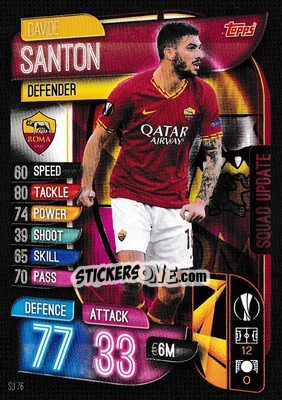 Sticker Davide Santon - UEFA Champions League 2019-2020. Match Attax Extra. UK Edition n. SU76 - Topps