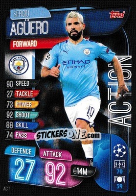 Figurina Sergio Agüero - UEFA Champions League 2019-2020. Match Attax Extra. UK Edition - Topps