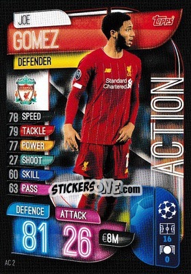 Sticker Joe Gomez - UEFA Champions League 2019-2020. Match Attax Extra. UK Edition n. AC2 - Topps