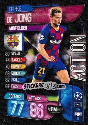 Sticker Frenkie de Jong - UEFA Champions League 2019-2020. Match Attax Extra. UK Edition n. AC5 - Topps
