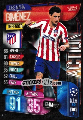 Figurina José María Giménez - UEFA Champions League 2019-2020. Match Attax Extra. UK Edition - Topps