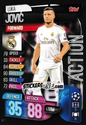 Sticker Luka Jovic - UEFA Champions League 2019-2020. Match Attax Extra. UK Edition n. AC7 - Topps
