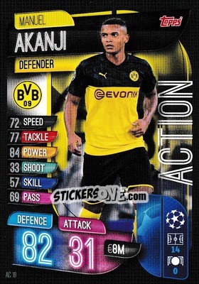 Sticker Manuel Akanji - UEFA Champions League 2019-2020. Match Attax Extra. UK Edition n. AC10 - Topps