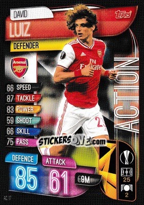 Sticker David Luiz - UEFA Champions League 2019-2020. Match Attax Extra. UK Edition n. AC17 - Topps