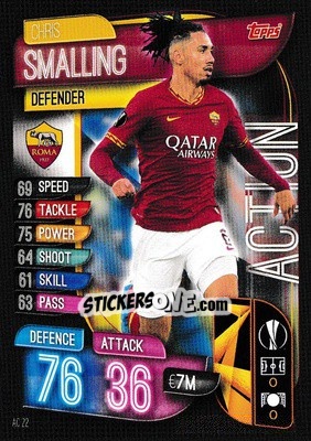 Sticker Chris Smalling - UEFA Champions League 2019-2020. Match Attax Extra. UK Edition n. AC22 - Topps