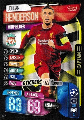 Sticker Jordan Henderson - UEFA Champions League 2019-2020. Match Attax Extra. UK Edition n. C2 - Topps