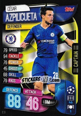 Sticker César Azpilicueta - UEFA Champions League 2019-2020. Match Attax Extra. UK Edition n. C3 - Topps