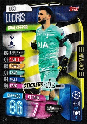 Sticker Hugo Lloris - UEFA Champions League 2019-2020. Match Attax Extra. UK Edition n. C4 - Topps