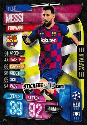 Sticker Lionel Messi - UEFA Champions League 2019-2020. Match Attax Extra. UK Edition n. C5 - Topps