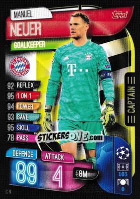 Sticker Manuel Neuer - UEFA Champions League 2019-2020. Match Attax Extra. UK Edition n. C9 - Topps