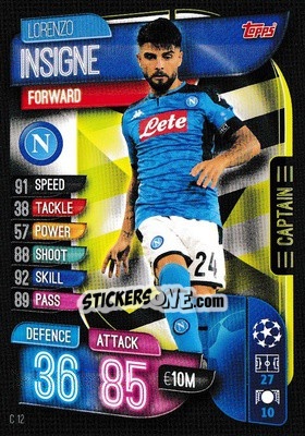 Sticker Lorenzo Insigne - UEFA Champions League 2019-2020. Match Attax Extra. UK Edition n. C12 - Topps