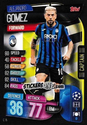 Sticker Alejandro Gomez - UEFA Champions League 2019-2020. Match Attax Extra. UK Edition n. C15 - Topps