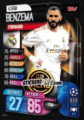 Sticker Karim Benzema - UEFA Champions League 2019-2020. Match Attax Extra. UK Edition n. CH4 - Topps