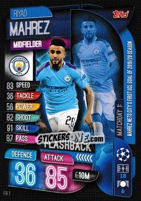 Sticker Riyad Mahrez - UEFA Champions League 2019-2020. Match Attax Extra. UK Edition n. FB1 - Topps